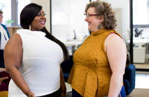 two women talking